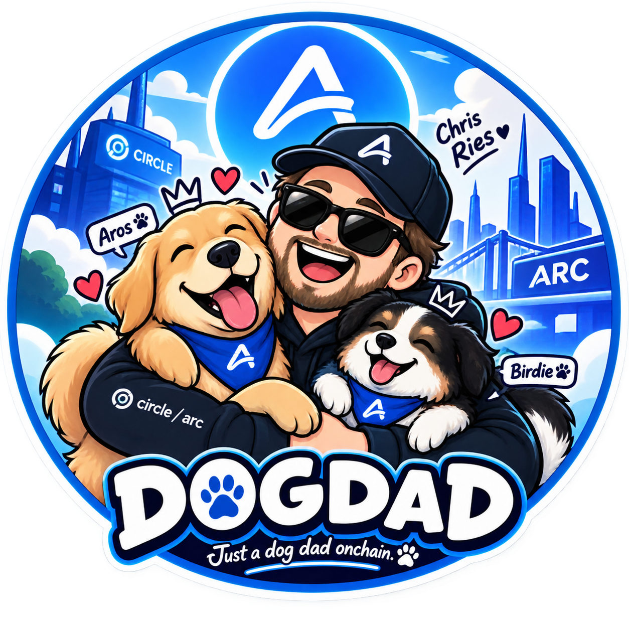 The DogDad circular sticker logo